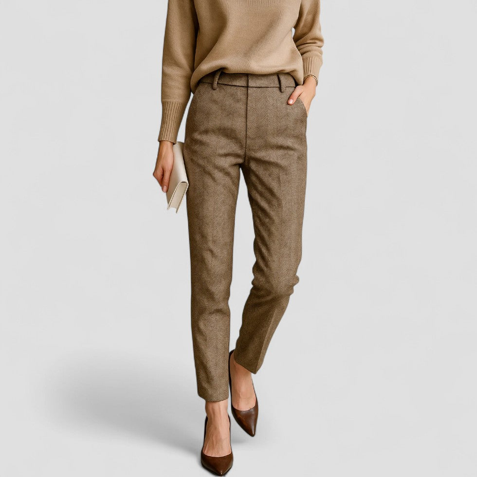 High Waist Wool Blend Tapered Trousers for Women