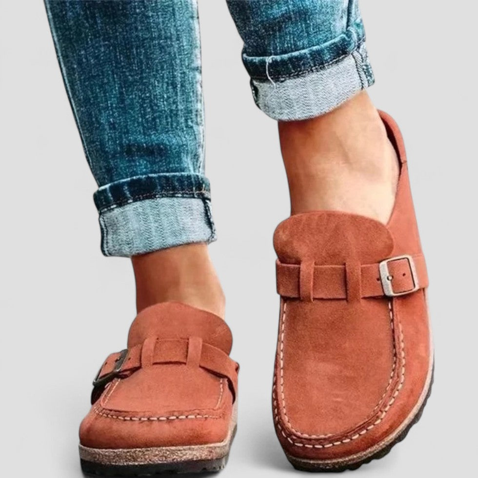 Suede Buckle Slip On Loafers