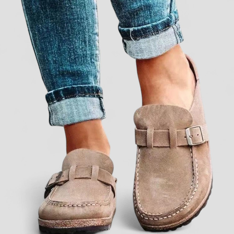 Suede Buckle Slip On Loafers