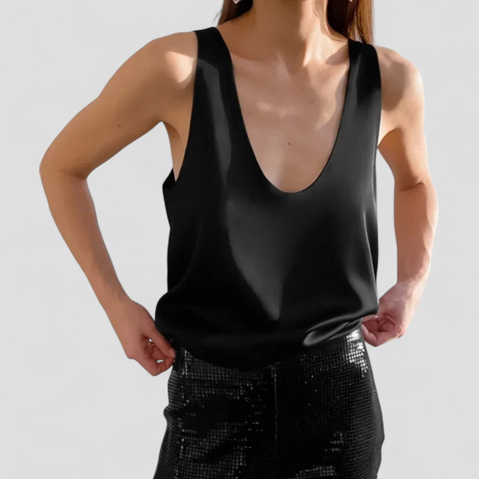 Satin Deep Scoop Neck Tank Top