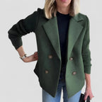 Wool Blend Double Breasted Knit Sleeve Blazer