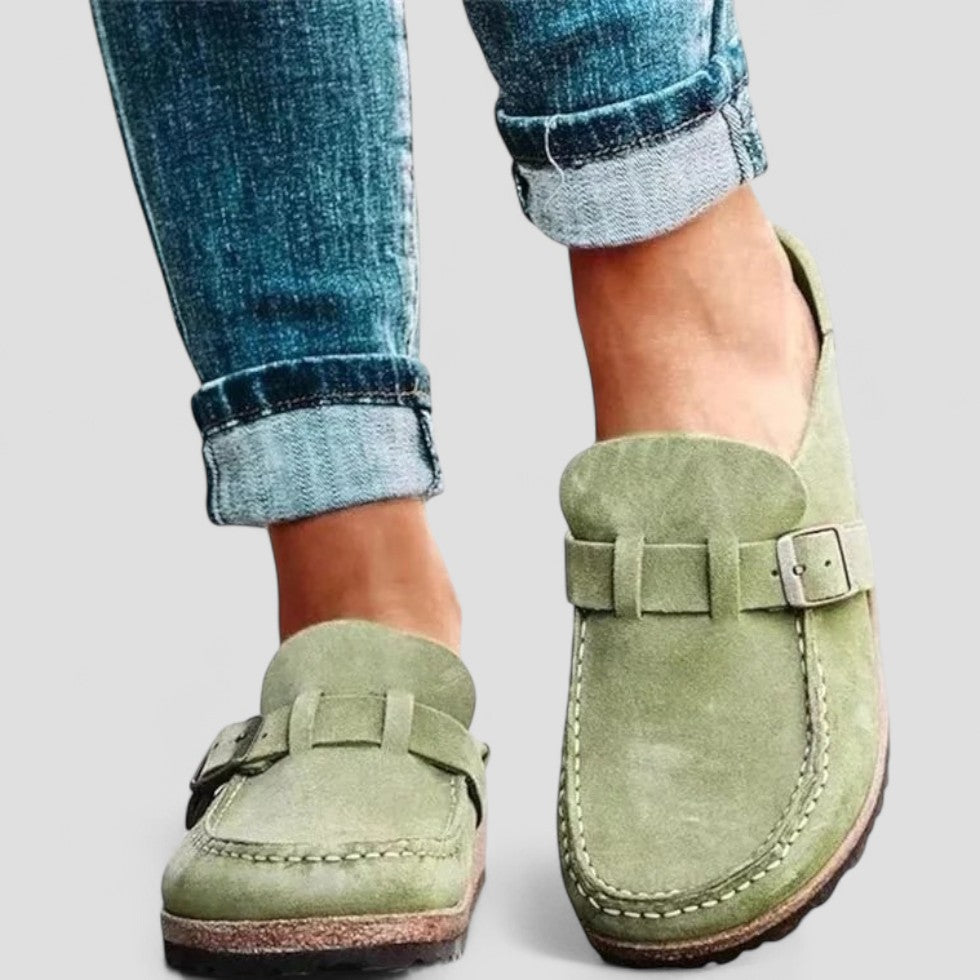 Suede Buckle Slip On Loafers
