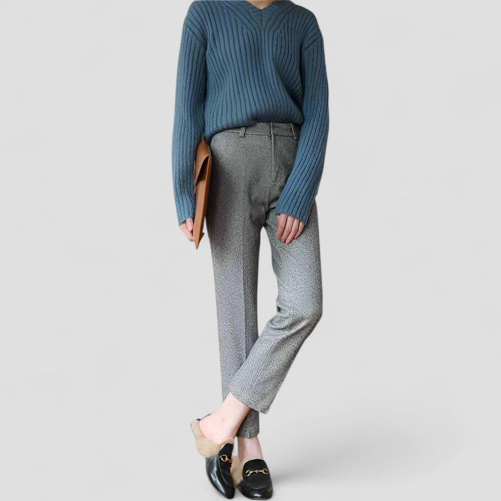 High Waist Wool Blend Tapered Trousers for Women