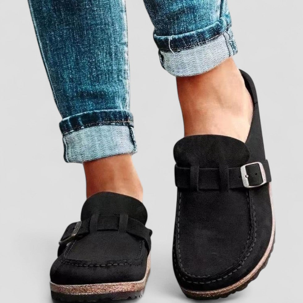 Suede Buckle Slip On Loafers