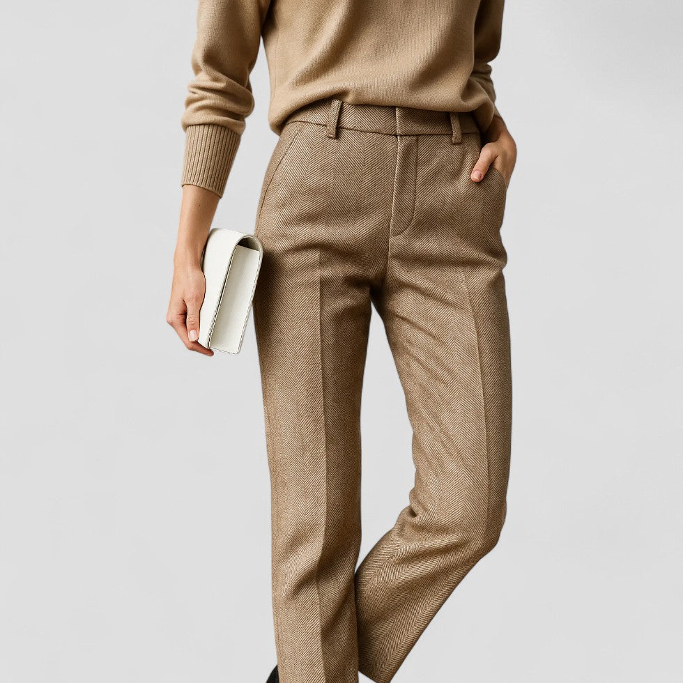High Waist Wool Blend Tapered Trousers for Women