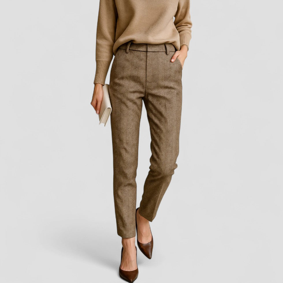 High Waist Wool Blend Tapered Trousers for Women