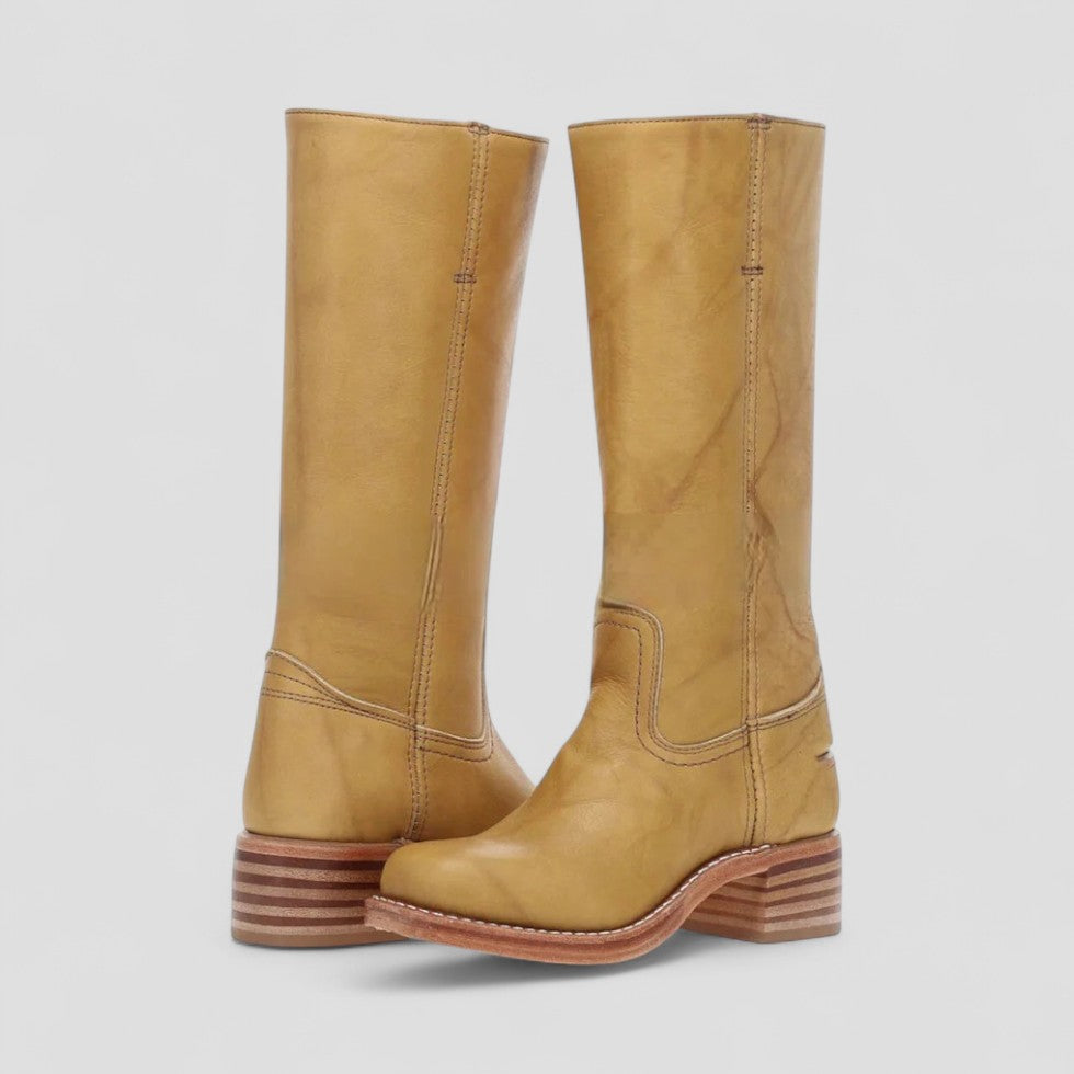 Classic Western Mid Heel Leather Boots