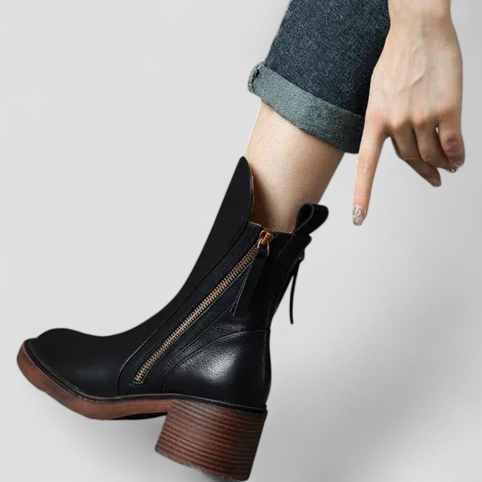 Zip Up Block Heel Ankle Boots