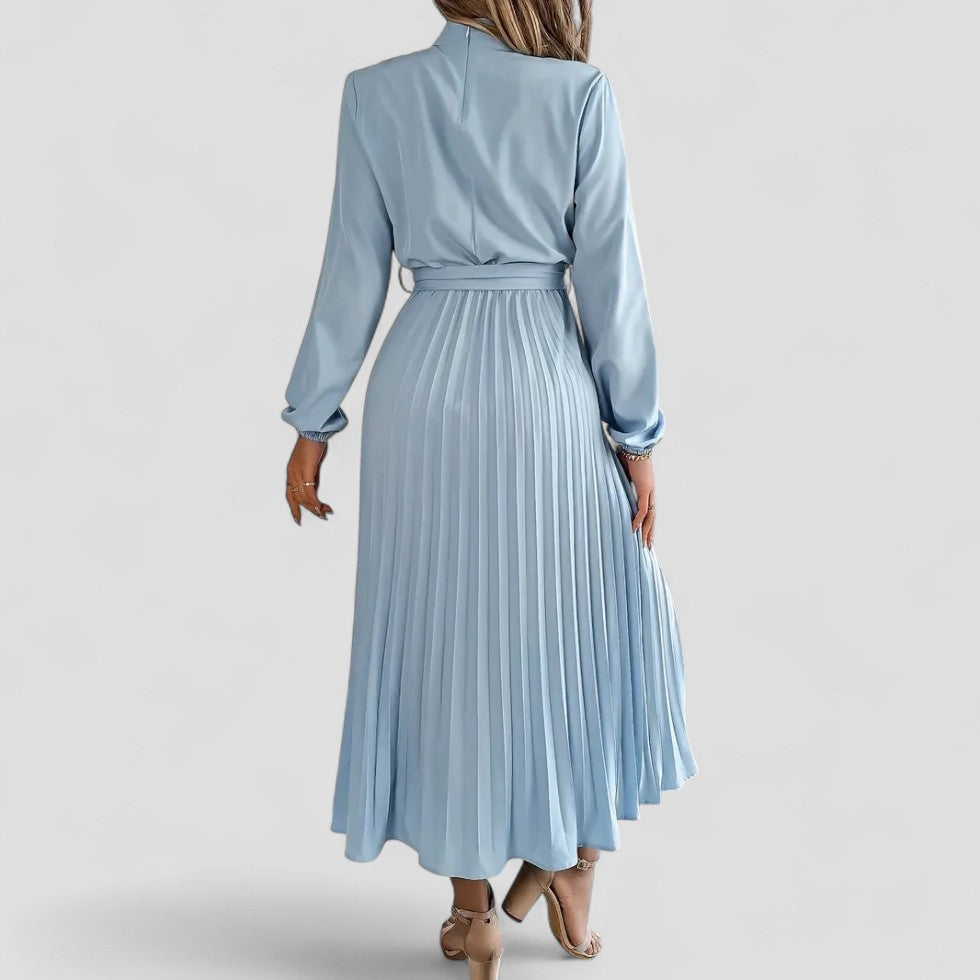 Pleated Long Sleeve Midi Dress