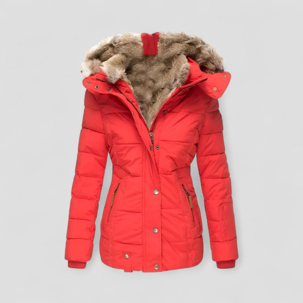 Women’s Hooded Winter Puffer Coat with Faux Fur Trim