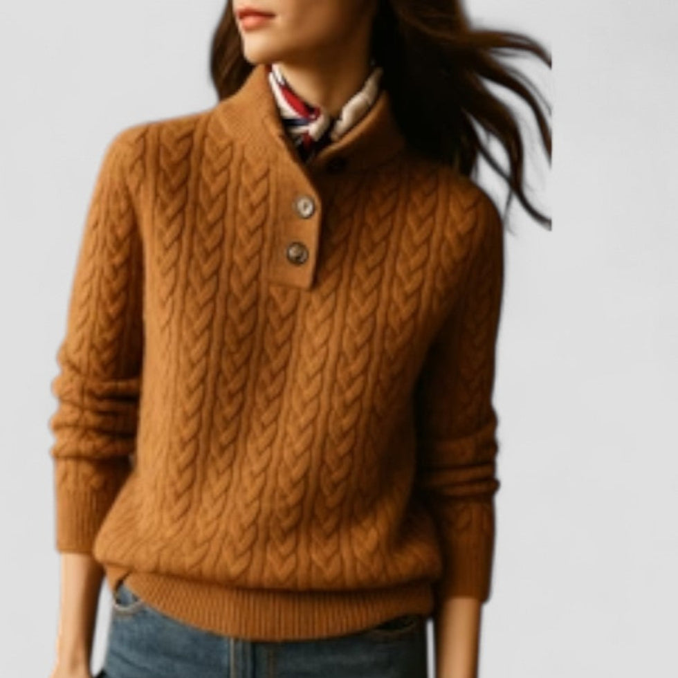 Cable Knit Cashmere Blend Pullover with Button Collar