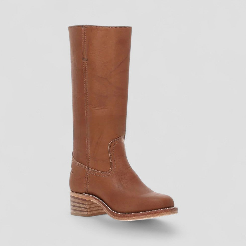 Classic Western Mid Heel Leather Boots