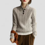 Cable Knit Cashmere Blend Pullover with Button Collar