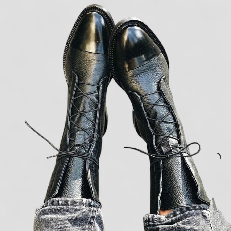 Polished Leather Lace Up Ankle Boots