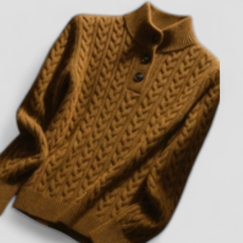 Cable Knit Cashmere Blend Pullover with Button Collar