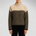 Herringbone Pattern Oversized Wool Sweater