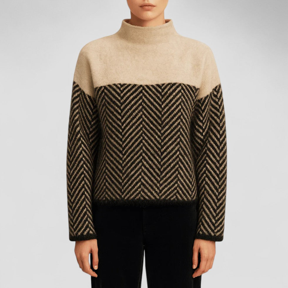 Herringbone Pattern Oversized Wool Sweater