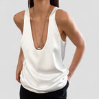 Satin Deep Scoop Neck Tank Top