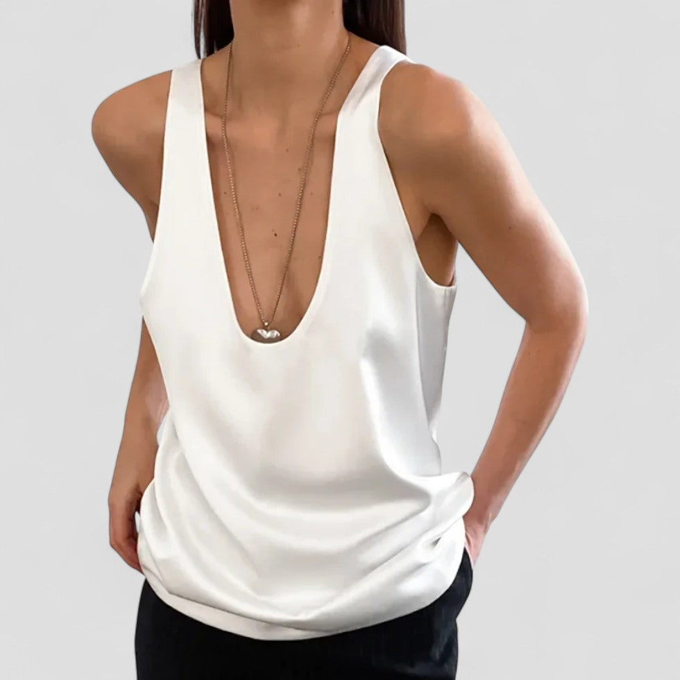 Satin Deep Scoop Neck Tank Top