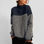 Herringbone Pattern Oversized Wool Sweater