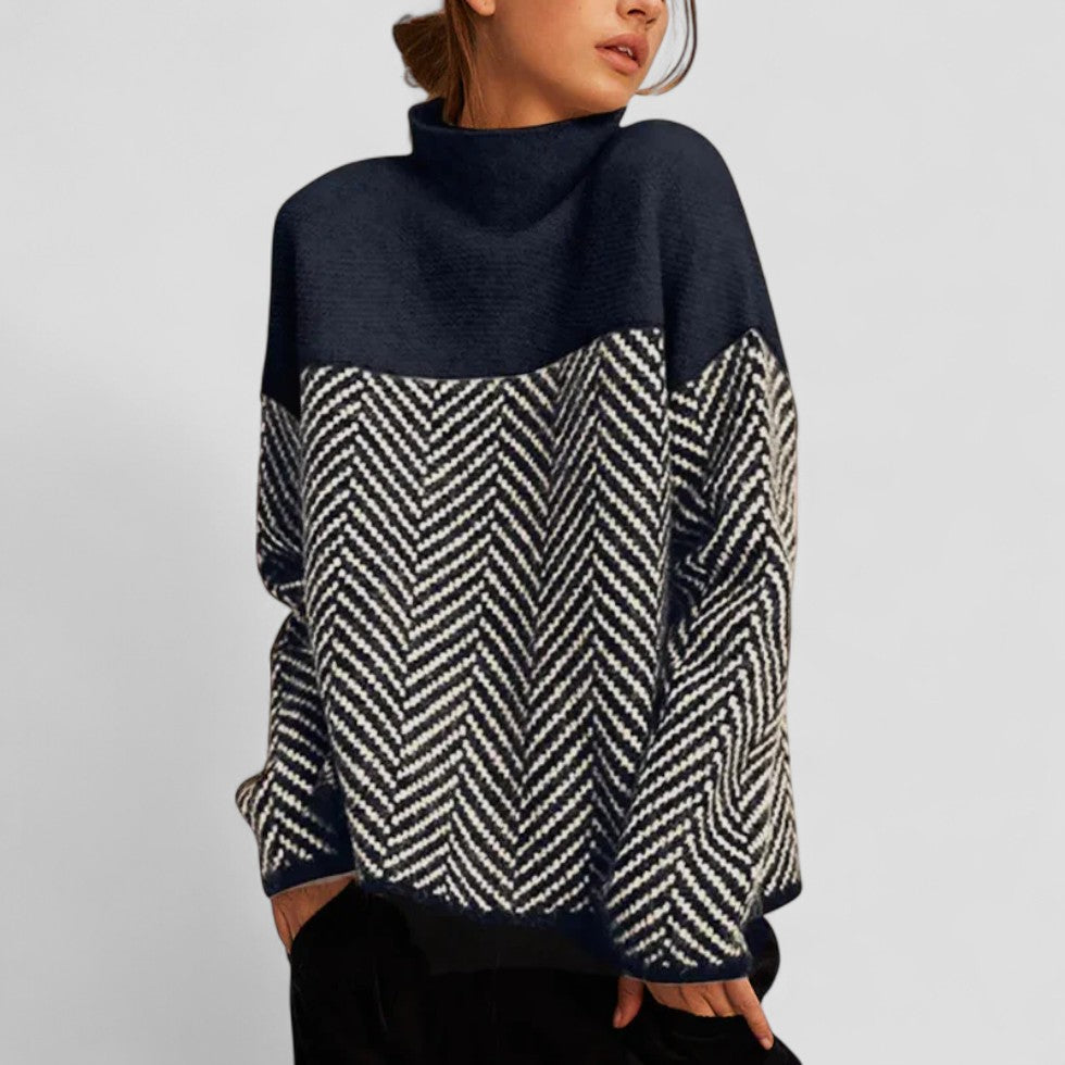Herringbone Pattern Oversized Wool Sweater