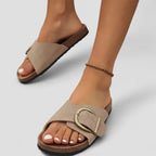 Suede Buckle Slide Sandals