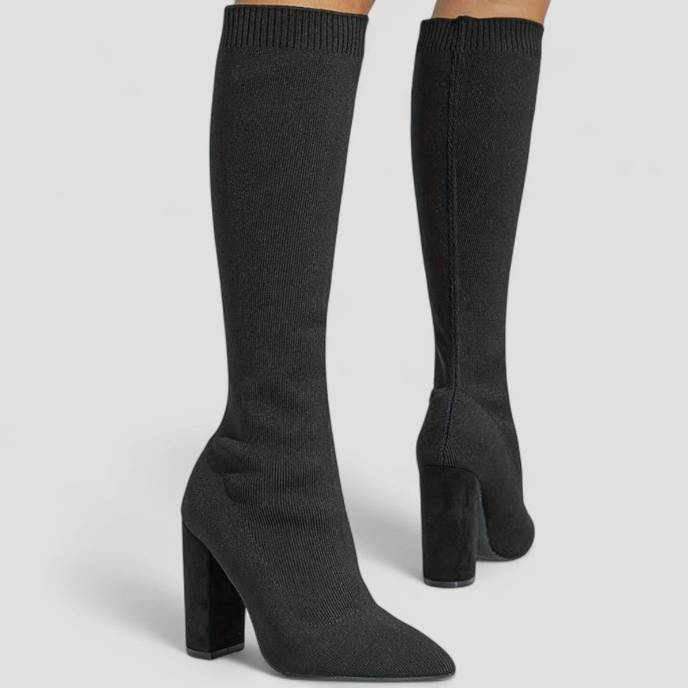 Stretch Knit High Heel Knee Boots