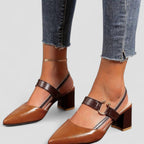 Pointed Toe Block Heel Slingback Shoes