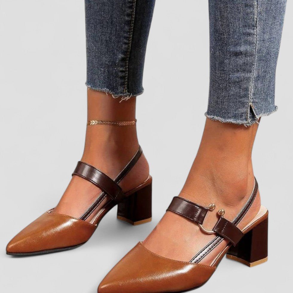 Pointed Toe Block Heel Slingback Shoes