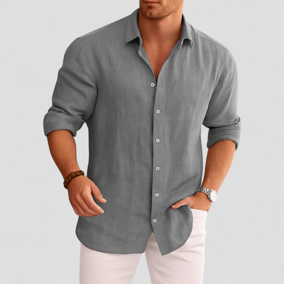 Linen Long Sleeve Button Up Casual Shirt for Men