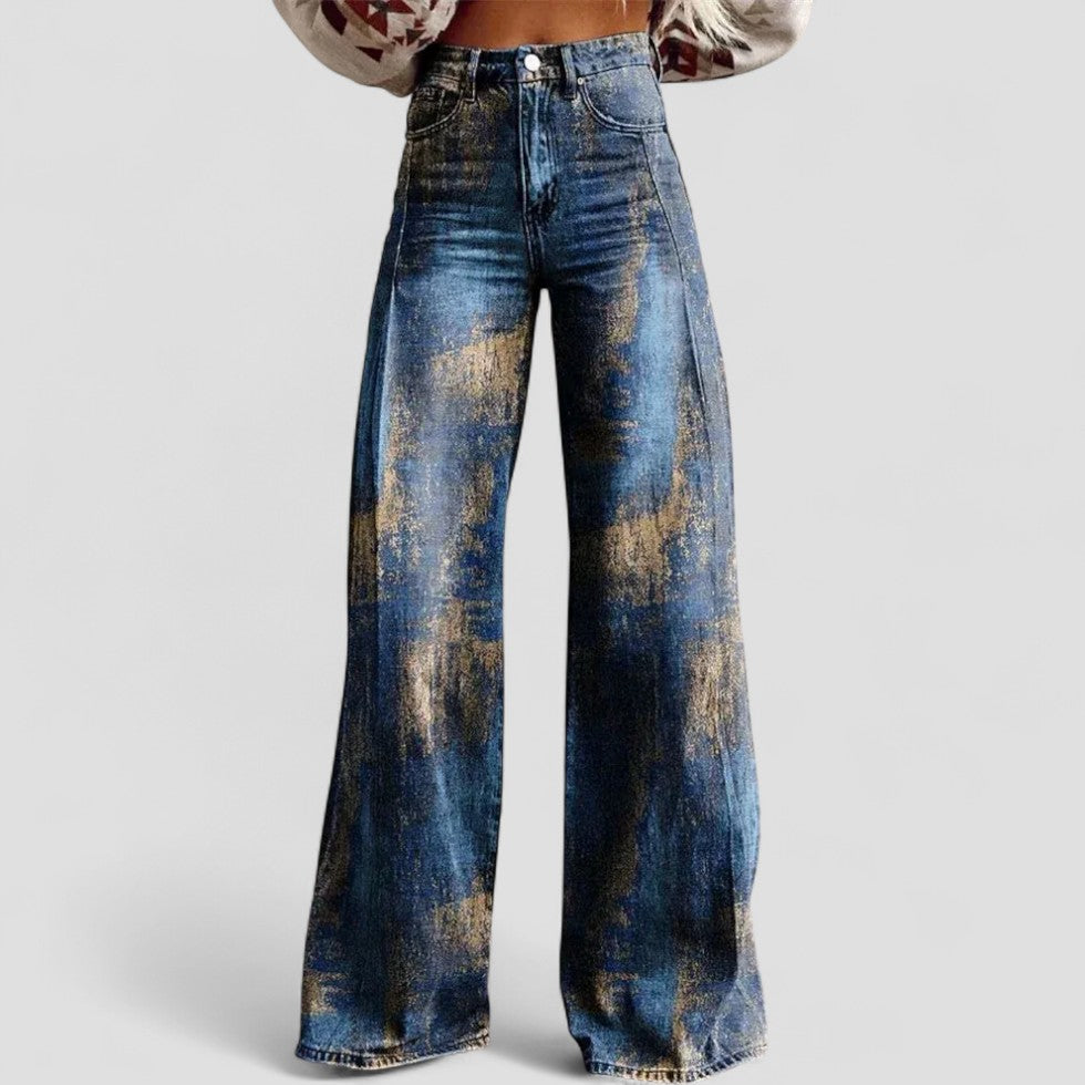 Celestial Print High Waist Wide Leg Jeans for Women