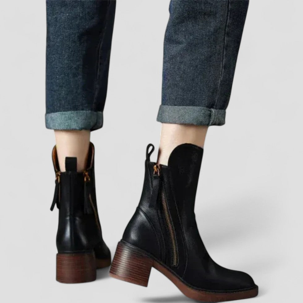 Zip Up Block Heel Ankle Boots