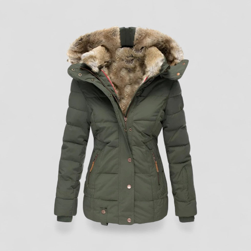 Women’s Hooded Winter Puffer Coat with Faux Fur Trim