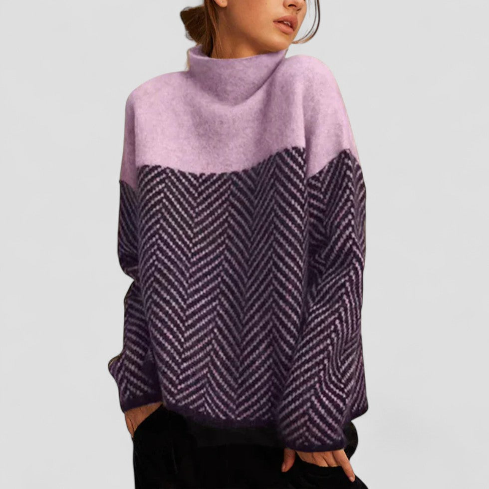 Herringbone Pattern Oversized Wool Sweater