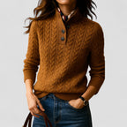 Cable Knit Cashmere Blend Pullover with Button Collar