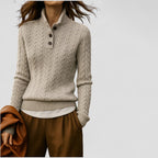 Cable Knit Cashmere Blend Pullover with Button Collar