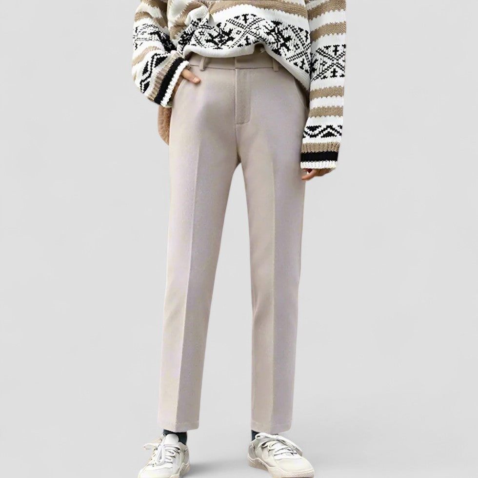 High Waist Wool Blend Tapered Trousers for Women