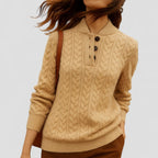 Cable Knit Cashmere Blend Pullover with Button Collar