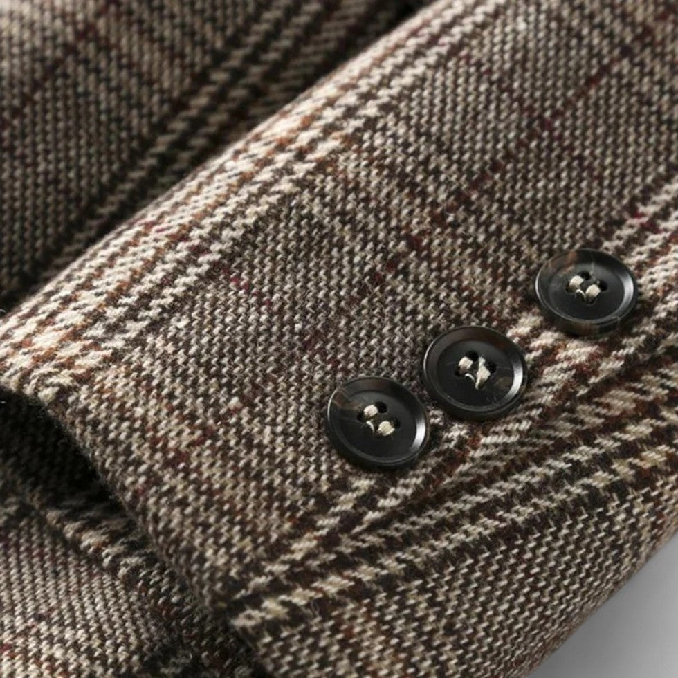 Wool Blend Checked Single Breasted Blazer
