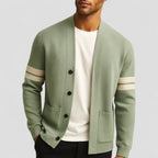 Button Up Knit Cardigan with Striped Sleeve Detail for Men