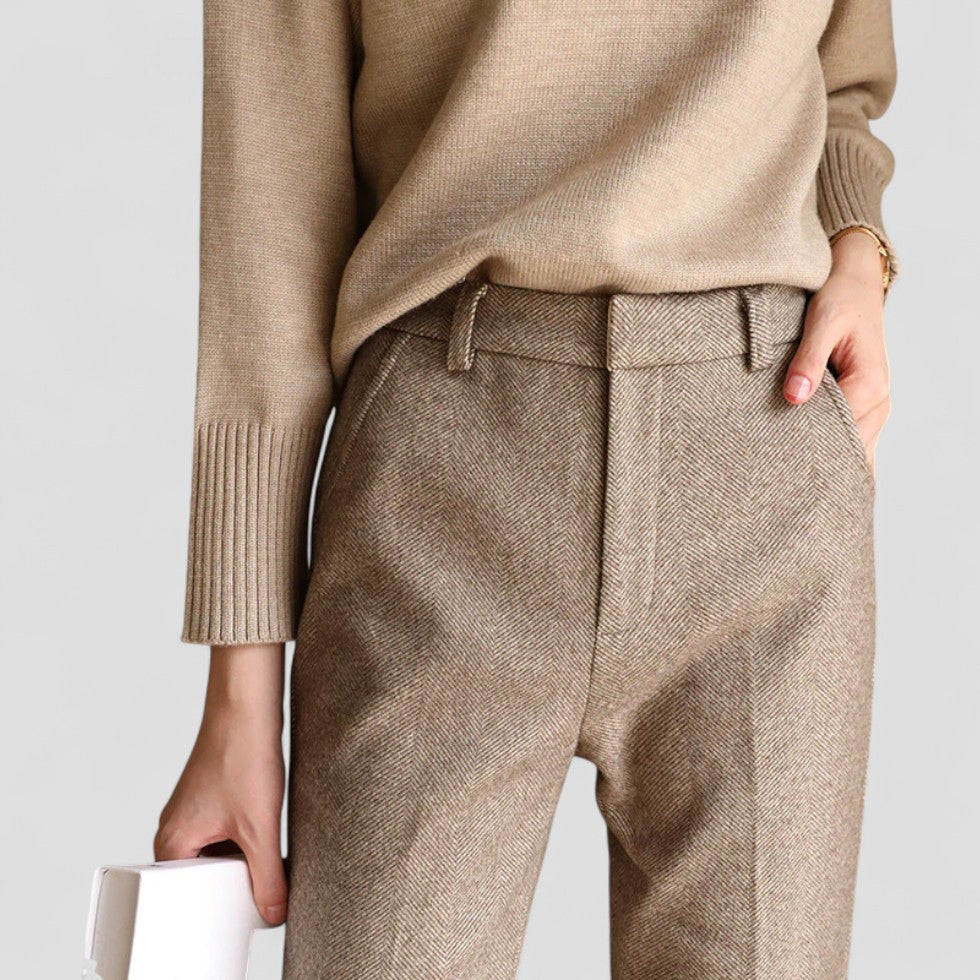 High Waist Wool Blend Tapered Trousers for Women