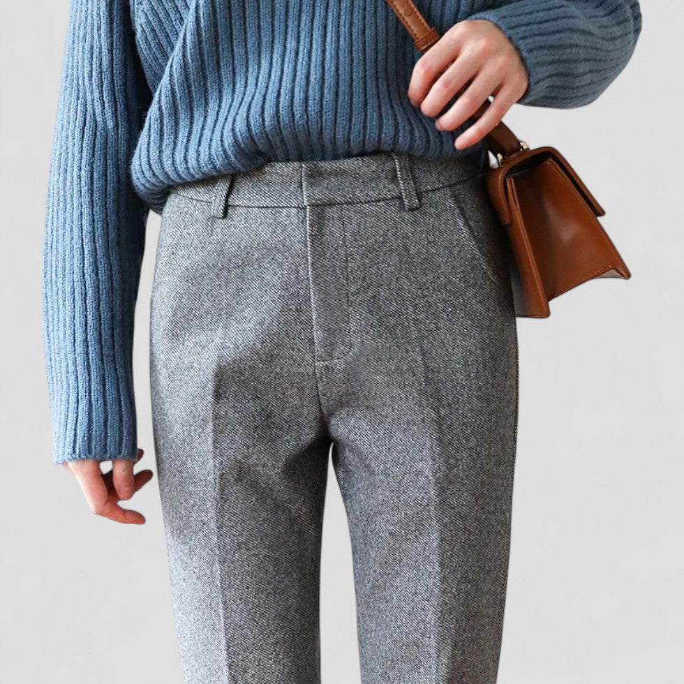 High Waist Wool Blend Tapered Trousers for Women