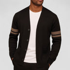 Button Up Knit Cardigan with Striped Sleeve Detail for Men