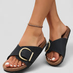 Suede Buckle Slide Sandals