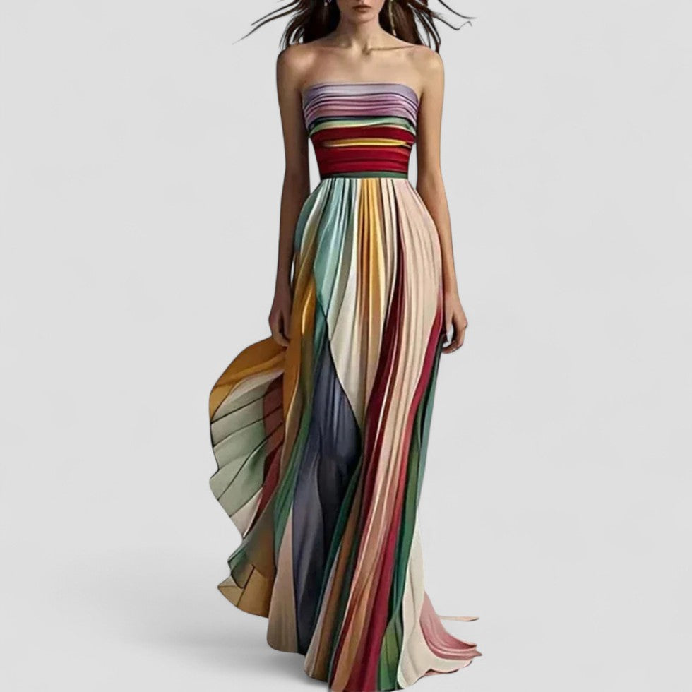Strapless Pleated Maxi Evening Dress