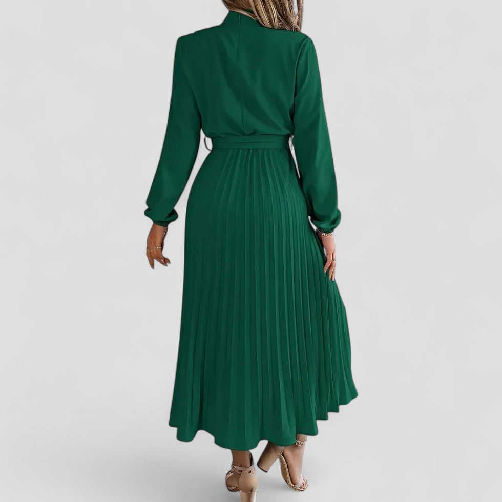 Pleated Long Sleeve Midi Dress