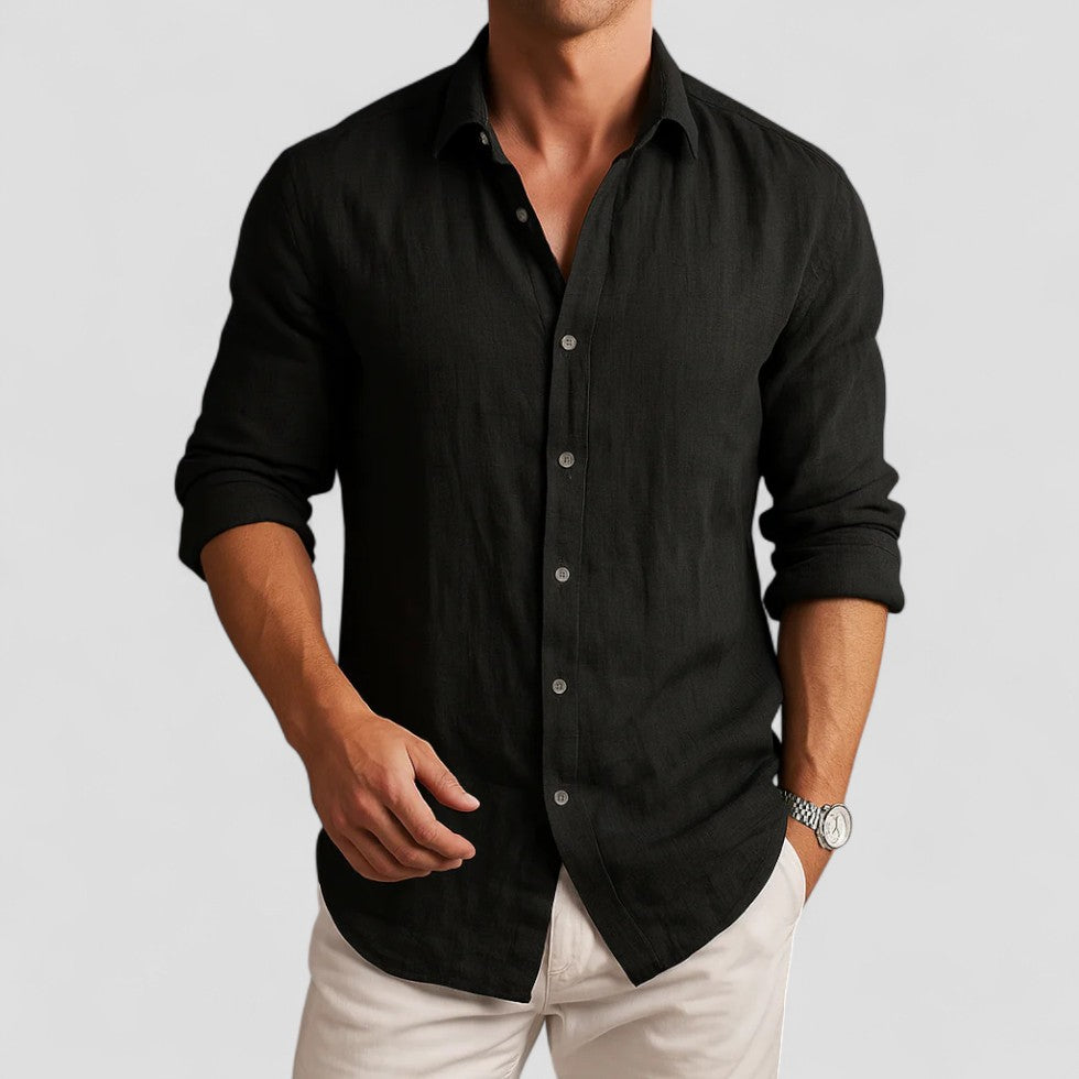 Linen Long Sleeve Button Up Casual Shirt for Men