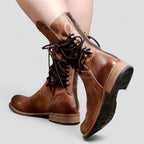 Studded Lace Up Leather Ankle Boots