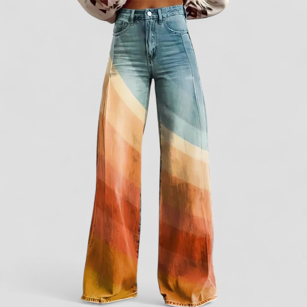 Celestial Print High Waist Wide Leg Jeans for Women