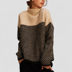 Herringbone Pattern Oversized Wool Sweater